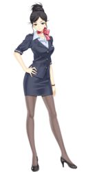  absurdres black_hair blue_eyes breasts business_suit female formal full_body happoubi_jin high_heels highres jacket kakisaki_rei large_breasts pantyhose pencil_skirt shoes skirt skirt_suit solo standing suit tachi-e transparent_background travel_attendant zettai_shougeki 