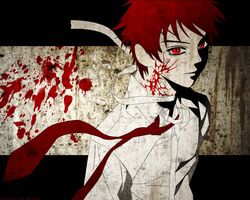  1boy aono_tsukune artist_request blood male_focus red_eyes red_hair rosario+vampire solo 