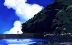  bad_id cloud day female nature outdoors parasol reflection scenery sky solo standing takanashi_akihito touhou umbrella water wide_shot yakumo_yukari 