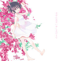  barefoot dress female flower kazuto_izumi legs original photoshop_(medium) solo 