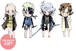  4girls chibi cosplay genderswap_(mtf) hal_emmerich liquid_ocelot metal_gear_(series) metal_gear_solid_4:_guns_of_the_patriots multiple_girls official_art old_snake raiden_(metal_gear) rule_63 shinkawa_youji sweet_snake 