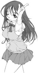  collared_shirt commentary_request cowboy_shot female greyscale hands kurusugawa_ayaka long_hair monochrome one_eye_closed salute school_uniform shirt solo sweater_vest to_heart to_heart_(series) two-finger_salute vest yamaguchi_homupe 