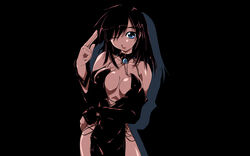  amei_sumeru black_dress black_hair breasts center_opening cleavage dark dress female highres large_breasts original pelvic_curtain photoshop_(medium) solo 