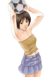  armpits ball bare_shoulders brown_eyes brown_hair copyright_request female midriff short_hair skirt soccer_ball solo strapless suda_(yuunagi_enikki) tango_(soccer_ball) tube_top 