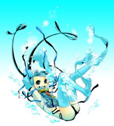  air_bubble armpits bad_id bad_pixiv_id blue_eyes blue_hair bubble female manaphy personification pokemon ribbon solo submerged todoroki_sora underwater 