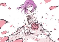  bad_id bad_pixiv_id battle_spirits battle_spirits:_brave dress female petals photoshop_(medium) purple_eyes purple_hair shinomiya_mai smile solo tarou_(run) wedding_dress 