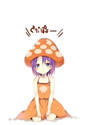  bad_id bad_pixiv_id blue_eyes dress female gdgd_fairies hat korokoro mushroom_girl orange_dress pun2 purple_hair short_hair sitting sleeveless sleeveless_dress solo translation_request 