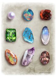  cocoon_(yuming4976) commentary_request crystal dated gem green_gemstone jewelry nacre no_humans opal_(gemstone) original pearl_(gemstone) realistic signature 