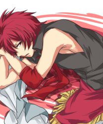  1boy armpits bad_id bad_pixiv_id copyright_request lying male_focus red_hair solo tarou_(run) 