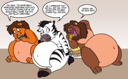  anthro avoid_posting bound eating equid equine felid force_feeding forced group interspecies lion male mammal nude obese overweight pantherine predator/prey stuffing weight_gain yasminachan zebra 