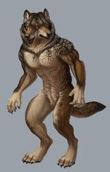  3_eyes anthro canid canine canis digitigrade fused_eyes hibbary male mammal multi_eye multi_face multi_snout simple_background solo standing tail wolf 