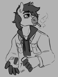  anthro cigarette clothed clothing equid equine fur hair harrison_maker hijackerdraws holding_object horse lighter male mammal monochrome multicolored_body multicolored_fur simple_background solo two_tone_body two_tone_fur 