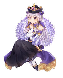  aikourin bare_shoulders black_dress black_footwear black_hat collar commentary dress english_commentary female fire_emblem fire_emblem:_three_houses fire_emblem_heroes full_body fur_trim gloves hair_ornament hat highres long_dress long_hair looking_at_viewer lysithea_von_ordelia lysithea_von_ordelia_(a_new_future) official_alternate_costume pantyhose parted_lips pink_eyes purple_collar simple_background smile solo white_background white_gloves white_hair white_legwear 