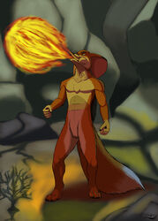  2019 4_toes 5_fingers absurd_res adryx_(artist) anthro big_tail breath_powers canid canine elemental_manipulation elephant elephantid feet fingers fire fire_breathing fire_manipulation fox fur hi_res hybrid male mammal paws pholidine porcupine proboscidean rodent simple_background smile solo standing tail toes tripwire_(character) tusks 