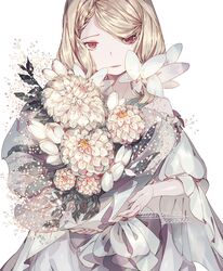  artist_name bad_id bad_pixiv_id bouquet braid dated female flower highres lemming_no_suana long_hair original red_eyes simple_background solo standing white_background 