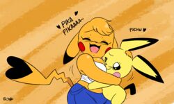  2019 5:3 ambiguous_gender anthro big_breasts blush bottomwear breasts cleft_tail closed_eyes clothed clothed/nude clothed_female clothing cosplay_pikachu_(character) cosplay_pikachu_(costume) denim denim_bottomwear denim_clothing digital_media_(artwork) dipstick_ears dipstick_tail duo ear_markings face_in_breasts fan_character female generation_1_pokemon generation_2_pokemon heart_symbol hi_res hug jeans joaoppereiraus kanna_(joaoppereiraus) leroy_(joaoppereiraus) mammal markings midriff multicolored_ears multicolored_tail nintendo nude one_eye_closed open_mouth open_smile pants pichu pikachu pikachu_libre pokemon pokemon_(species) pokemon_speak rodent shirt smile tail tail_markings text tongue topwear 