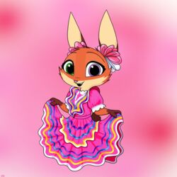  1:1 2017 anthro bow_(feature) bow_accessory canid canine cheek_tuft clothed clothing cute_fangs disney dress ear_bow facial_tuft fan_character female fox gloves_(marking) green_eyes heterochromia hi_res hybrid lagomorph leporid looking_at_viewer mammal markings open_mouth open_smile purple_eyes rabbit signature skelly_doll smile solo tuft violet_(zootopia) young young_anthro zootopia 