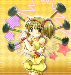  brown_eyes brown_hair commentary_request female hidamari_sketch highres holding holding_needle hoshikawa_tsukimi magical_girl mami_(hidamari_sketch) needle plunger short_hair solo twintails 