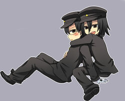  2boys chibi gakuran highres hug jaibo jaibo_(litchi_hikari_club) litchi_hikari_club multiple_boys school_uniform yaoi zera zera_(litchi_hikari_club) 