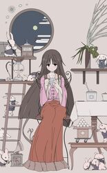  bad_id bad_twitter_id black_eyes black_hair chair dango egasumi female food formal full_body full_moon houraisan_kaguya indoors jpeg_artifacts long_hair long_skirt long_sleeves looking_at_viewer moon oshouyu_tabetai rabbit sanbou shirt sitting skirt sleeping smile solo stairs suit susuki_grass touhou tsukimi tsukimi_dango wagashi wide_sleeves window 