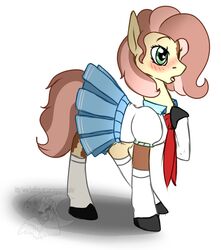  blush clothing earth_pony equid equine fan_character female feral footwear fur hair hasbro horse legwear mammal my_little_pony pony school_uniform singingbirdstudio socks solo uniform 