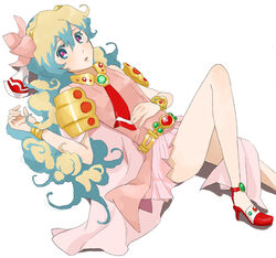  armlet bad_id bad_pixiv_id bracelet dress female flower hair_flower hair_ornament high_heels jewelry long_hair lying multicolored_hair nia_teppelin pink_skirt shoes skirt sleeveless solo tengen_toppa_gurren_lagann yoshi_92 