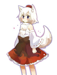  animal_ears bad_link blush detached_sleeves female hat inubashiri_momiji kiji_(manekinuko-tei) looking_at_viewer short_hair simple_background solo tail tokin_hat touhou white_background wolf_ears 