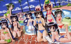  6+girls adjusting_clothes adjusting_swimsuit antenna_hair armpits arms_up ass ayane_(nagasarete_airantou) back ball beef_jerky_(nagasarete_airantou) bent_over bikini black_hair blue_eyes blue_hair blush bovine braid breasts brown_eyes brown_hair bun_cover chair chikage_(nagasarete_airantou) cleavage day dolphin double_bun everyone food fujishiro_takeshi glasses green_hair hair_bun highres imageboard_desourced inflatable_raft innertube kappa kneeling long_hair looking_back lounge_chair lying machi_(nagasarete_airantou) medium_breasts mei_mei_(nagasarete_airantou) michiru_(nagasarete_airantou) multiple_girls nagasarete_airantou non-web_source object_on_head on_stomach outdoors pig ponytail pool poolside popsicle purple_hair red_hair rin_(nagasarete_airantou) shinobu_(nagasarete_airantou) short_twintails small_breasts smile suzu_(nagasarete_airantou) swim_ring swimsuit tonkatsu_(nagasarete_airantou) toono_(nagasarete_airantou) topless twin_braids twintails underboob very_long_hair wading water yukino_(nagasarete_airantou) 