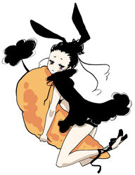  animal_ears bad_id bad_pixiv_id ballet_slippers black_hair cape carrot copyright_request female footwear_ribbon purple_eyes rabbit_ears solo yoshi_92 