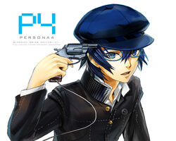  androgynous bad_id bad_pixiv_id blue_eyes blue_hair cabbie_hat female glasses gun gun_to_head handgun hat holding holding_gun holding_weapon maguchimo parody persona persona_3 persona_4 reverse_trap revolver school_uniform shirogane_naoto short_hair solo weapon yasogami_school_uniform 