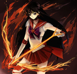  arrow_(projectile) back_bow bad_id bad_pixiv_id bishoujo_senshi_sailor_moon black_hair bow bow_(weapon) brooch choker earrings elbow_gloves female fiery_background fire flaming_arrow flaming_weapon gloves heart heart_brooch hino_rei jewelry long_hair magical_girl mars_arrow mars_flame_sniper nako_(nonrain) pleated_skirt red_sailor_collar red_skirt sailor_collar sailor_mars sailor_senshi_uniform skirt solo star_(symbol) star_choker super_sailor_mars tiara weapon white_gloves 