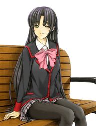  bad_id bad_pixiv_id black_hair bow female koshiki_miyuki little_busters! little_busters!_school_uniform long_hair pantyhose pink_bow plaid plaid_skirt school_uniform skirt solo touichi yellow_eyes 