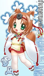  animal_ears brown_hair deformed female fox_ears japanese_clothes nakajima_konta snow_fox solo thighhighs variant_set web_address yukinagi_(snow_fox) zettai_ryouiki 