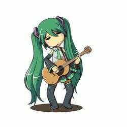  acoustic_guitar animated animated female green_hair guitar harak hatsune_miku instrument long_hair music singing solo thighhighs twintails very_long_hair vocaloid 