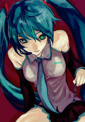  bad_id bad_pixiv_id bare_shoulders detached_sleeves female green_eyes green_hair hatsune_miku kusumori_shiba long_hair necktie solo twintails vocaloid 