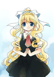  air_(visual_novel) blonde_hair blue_eyes female hair_ribbon kamio_misuzu long_hair nekono_osero ribbon school_uniform solo very_long_hair 