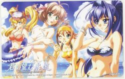  4girls :p adjusting_hair ahoge antenna_hair baka_ouji_persia bandeau beach bikini blonde_hair blue_eyes blue_hair blush breasts brown_hair cleavage cloud daikuuji_ayu day diving_mask frilled_bikini frills goggles hair_intakes hair_ribbon hairband hayase_mitsuki innertube jewelry jpeg_artifacts kimi_ga_nozomu_eien leaning_forward long_hair looking_back medium_breasts multiple_girls necklace non-web_source one_eye_closed open_mouth outdoors phonecard pink_hair ponytail ribbon scan short_hair side-tie_bikini_bottom sky small_breasts smile snorkel sports_bikini strapless surprised suzumiya_akane suzumiya_haruka swim_ring swimsuit tongue tongue_out tube_top twintails untied very_long_hair wardrobe_malfunction water 