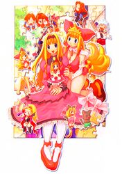  6+girls animal_ears blonde_hair blue_eyes blue_hair bow breasts brown_hair cat_ears character_request cherie_espoir chibi cleavage cornet_espoir crea_rosenqueen crowdia dress fairy feline flipped_hair gao_(rhapsody) hairbow hat jigsaw_puzzle kururu_(little_princess) kururu_(rhapsody) large_breasts little_princess long_hair marjoly marl_kingdom medium_breasts multiple_girls myao_(marl_kingdom) nyanko_(marl_kingdom) pantyhose pink_dress puzzle rhapsody ryoji_(nomura_ryouji) shoes short_hair smile socks tail wings 