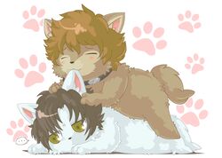  2boys animal bad_id bad_pixiv_id brown_hair hige kiba lying male_focus multiple_boys shiroinu wolf wolf&#039;s_rain yellow_eyes 