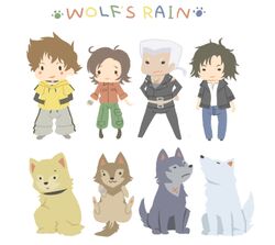  4boys animal canine chibi commentary hige kiba lowres multiple_boys multiple_dogs shiroinu toboe tsume wolf wolf&#039;s_rain 