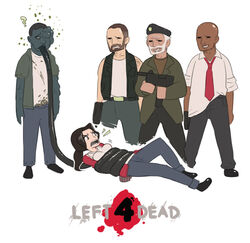  4boys =_= ? alpha_gamboa bald beard beret bill_(left_4_dead) bondage bondage bound breasts breasts_squeezed_together brown_hair commentary denim english_commentary facial_hair female francis_(left_4_dead) gun hat jeans just_as_planned_(meme) left_4_dead louis_(left_4_dead) meme multiple_boys necktie pants photoshop_(medium) ponytail small_breasts smoker_(left_4_dead) tentacle tongue vest weapon white_hair you_gonna_get_raped zoey_(left_4_dead) zombie 