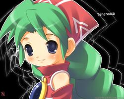  akiba_hideki braid female green_hair official_art official_wallpaper solo tenerezza tenerezza_(character) 