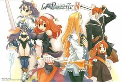  1boy 5girls alouette_(la_pucelle) croix_raoul culotte dark_eclair eclair_(la_pucelle) la_pucelle multiple_girls pantyhose prier ryoji_(nomura_ryouji) scan 