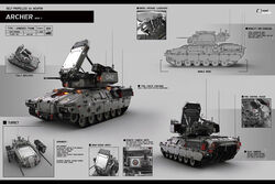  anti-aircraft_gun caterpillar_tracks commentary_request concept_art karanak military military_vehicle motor_vehicle no_humans original photoshop_(medium) science_fiction smoke_grenade_launcher tank weapon 