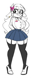  anthro big_breasts black_clothing black_legwear bottomwear bovid bow_ribbon breasts button_skirt caprine clothing digital_media_(artwork) ear_piercing female footwear garter_belt garter_belt_leggings garter_straps hair hi_res high_heels horn legwear lesbian_pride_colors lgbt_pride long_hair long_sleeves mammal miniskirt molly_(nelljoestar) nelljoestar orange_lesbian_pride_colors patch_(fabric) piercing pink_clothing pride_color_accessory pride_color_patch pride_colors school_uniform skirt small_waist smile solo stated_homosexuality stated_sexuality thick_thighs uniform wasp_waist white_hair 