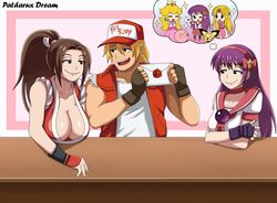  3boys 4girls artist_name asamiya_athena beads black_eyes blonde_hair breasts brown_hair cleavage commentary crown curvy dress english_commentary fatal_fury fingerless_gloves gloves hat japanese_clothes kimono kirby kirby_(series) large_breasts letter long_hair mario_(series) multiple_boys multiple_girls one_eye_closed open_mouth parted_bangs patdarux pichu pokemon pokemon_(creature) ponytail princess_peach princess_zelda purple_hair school_uniform shiranui_mai sleeveless sleeveless_kimono smash_invitation smile smirk sparkle super_smash_bros. terry_bogard the_king_of_fighters the_king_of_fighters_xiv the_legend_of_zelda the_legend_of_zelda:_a_link_between_worlds uniform watermark 