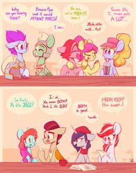  absurd_res armor asking asking_another asking_for_opinion asking_why bar beret bodily_fluids bold_text clothing color_coded color_coded_text conjoined_speech_bubble dialogue earth_pony english_honorific english_text equid equine female fifi_(mlp) flying_sweatdrops friendship_is_magic group hasbro hat headgear headwear helmet hi_res honorific horse idiom jazz_hooves_(mlp) male mammal mlp_g5 my_little_pony mythological_creature mythological_equine mythology name_drop name_in_dialogue onyx_(mlp) pegasus pony posey_(g5) question questioning_tone rocky_riff_(mlp) scribble-potato sign species_in_dialogue speech_bubble sugar_moonlight_(mlp) sweat sweatdrop talking_to_another text text_emphasis thunder thunder_(mlp) windy_(mlp) wings yes-no_question you_see_(idiom) zoom_zephyrwing_(mlp) 