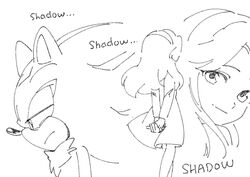  2020 anthro biped black_and_white clothing dress duo english_text eulipotyphlan female frown hair hedgehog hi_res human kohane01 long_hair male mammal maria_robotnik monochrome sega shadaria shadow_the_hedgehog smile sonic_the_hedgehog_(series) standing text 