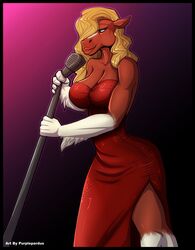  anthro breasts cleavage clothed clothing clydesdale draft_horse dress electronics equid equine female hair hi_res horse jacqueline_rosenthal_(sergeantbuck) mammal microphone purplepardus solo 