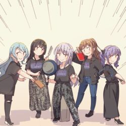  5girls :3 aqua_hair ayasaka bad_id bad_twitter_id bang_dream! drill_hair hikawa_sayo imai_lisa light_purple_hair long_hair minato_yukina multiple_girls purple_hair roselia_(bang_dream!) shirokane_rinko twin_drills twintails udagawa_ako 